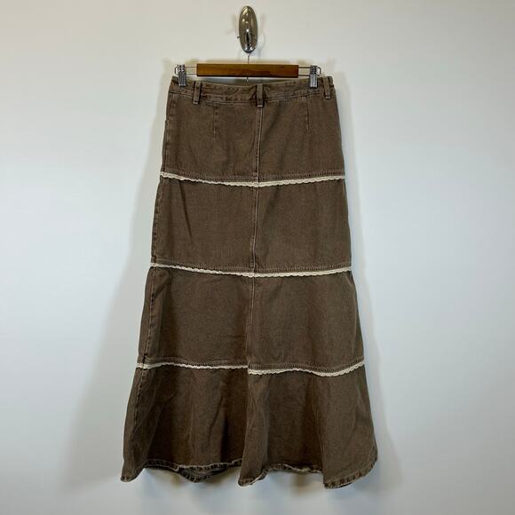 Vintage Y2K Tiered Maxi Denim Skirt Brown Women’s size M - Picture 6 of 6